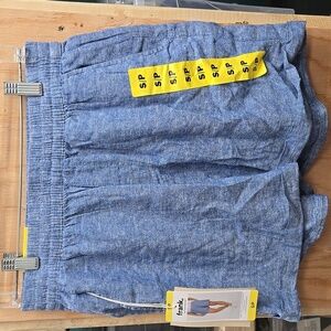 Frank & Oak Size S Blue and White High Waisted Linen Blend Short